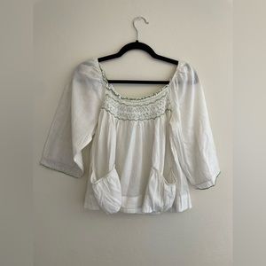 Bohemian Light White Blouse with Embroidery NWOT